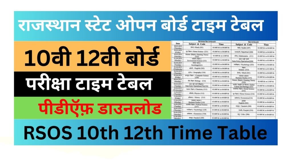 RSOS 10th 12th Time Table 2024 OUT राजस्थान स्टेट ओपन बोर्ड 10वी 12वी परीक्षा का टाइम टेबल