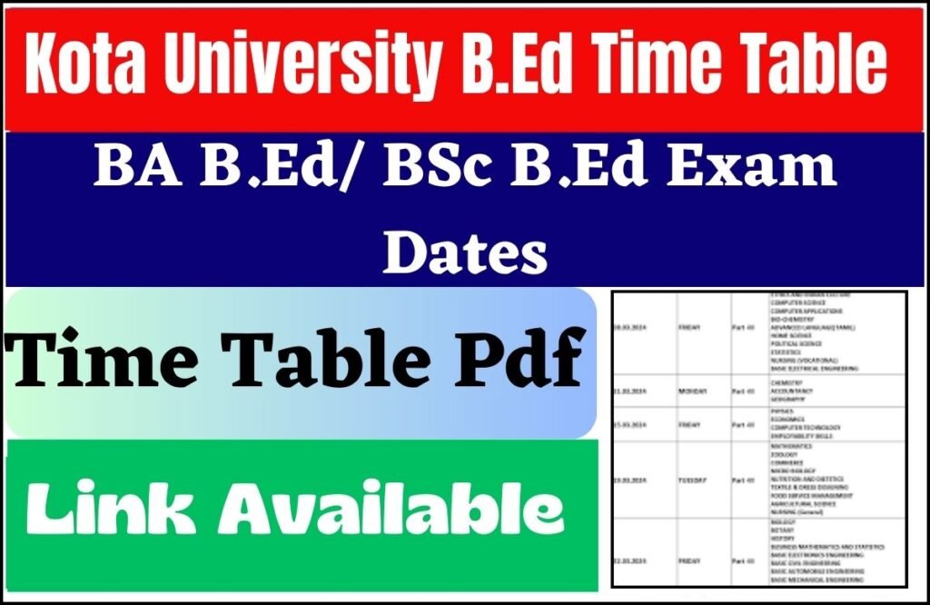 Kota University B.Ed Time Table